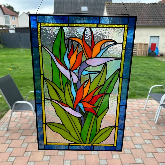 Stained bird of paradise glass window hangings suncatcher